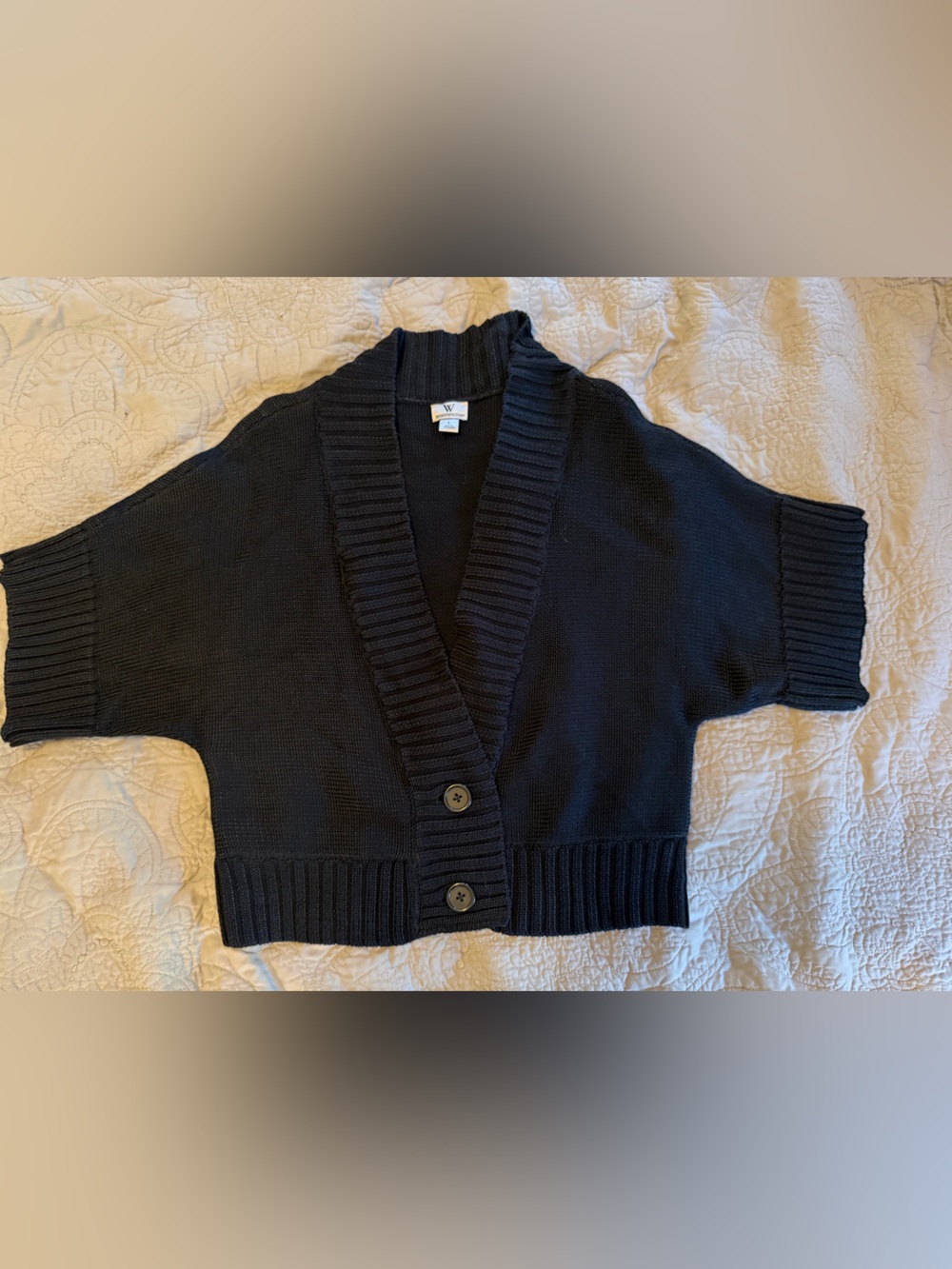 Worthington Black Button-Front Short-Sleeve Sweater Cardigan